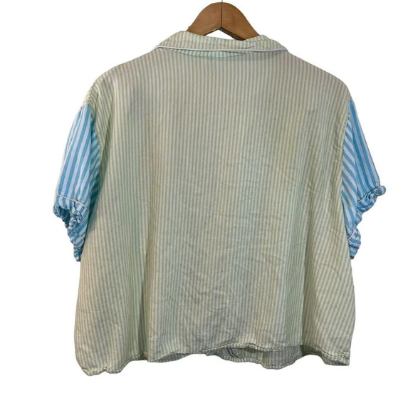 Joyspun Striped Pajama Top Plus Size 2X Front Pocket Short Sleeves Multicolor - Picture 2 of 5